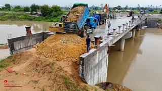 Wonderful New Huge Construction Bridge Filling Space Us SoilsRock and Skill Bulldozer Trucks Pushing