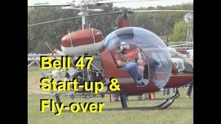 Bell 47 Helicopter Take-off & Fly Over