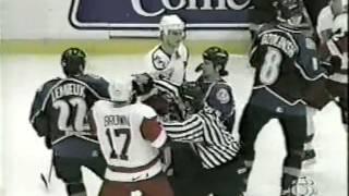 Adam Deadmarsh KO's Slava Fetisov & Adam Foote vs Vladimir Konstantinov - Avalanche vs Wings Brawl