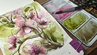 Watercolor Journal Day 68 ( Line and Wash Cherry Blossoms)
