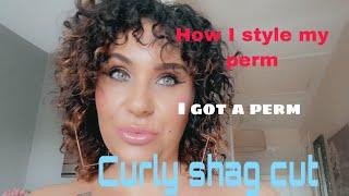 Getting a perm update  (pt 2) how I style my curly shag cut .. permed hair styling 2021