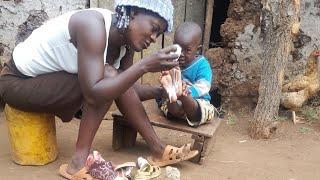 Poor mother has to work so hard that she can meet the needs of her family#African village life