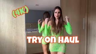 FISHNET YELLOW OUTFIT TRANSPARENT TRY ON HAUL (4K)