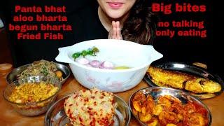 Eating Panta bhat/Leftover watered Rice,aloo chokha,Begun Bharta, *Pakhala Eating*Food Eating Videos