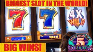 We got some big wins & made the GOLD coins stack on this massive VEGAS GOLDEN KNIGHTS slot machine!