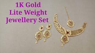 Lite Weight Bridal/Partywear 1K Gold Jewellery Set With Real Stones | Zain Cosmetics