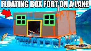 24 HOUR BOX FORT BOAT ON A LAKE!! FISHING, HUGE WAVES, REAL SHOWER & 3:00AM SCARY ISLAND 