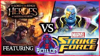 LOTR Heroes of Middle Earth Compared to Marvel Strike Force! (and SWGOH)  Guest Star Boilon!