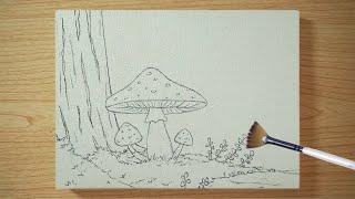 Mushrooms In The Forest/ Satisfying Acrylic Painting 