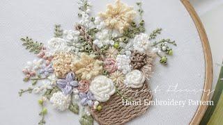 싱그러운 꽃바구니 프랑스 자수 패키지 힐링영상  Fresh Floral Basket Hand Embroidery with Pattern