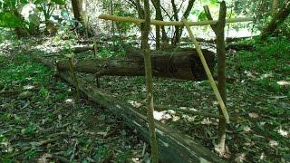 Armadilha de queda Deadfall Feita Com Troncos (deadfall trap).