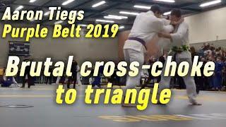 Brutal cross-choke to triangle in a Jiu Jitsu Match (Aaron Tiegs, purple belt 2019)