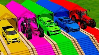 TRANSPORTING FIVE COLOR LIZARD VAN, JOHN DEERE, CASE TRACTOR, LAMBORGHINI URUS! - Farming Simulator