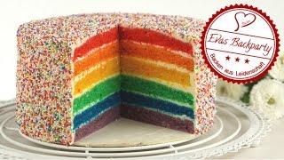 Regenbogentorte / Rainbow cake  / Sprinkle Cake / saftig / Backen mit Evas Backparty