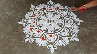 Alpona design for laxmi puja / Very Simple Alpana Design For Laxmi Puja / rangoli