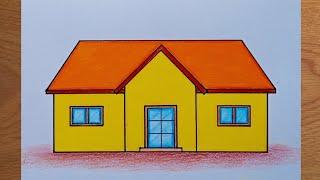 How to draw a beautiful house step by step (very easy) របៀបគូរគំនូរផ្ទះដ៏ស្រស់ស្អាតងាយៗ