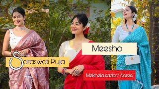 Saraswati Puja Lookbook 2023 (II)| Meesho Mekhela Sador/Saree Haul for Saraswati Puja| Meesho Haul|