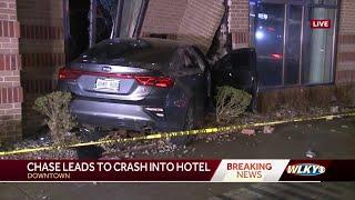 Stolen car crashes into downtown Louisville hotel; 2 juveniles in custody