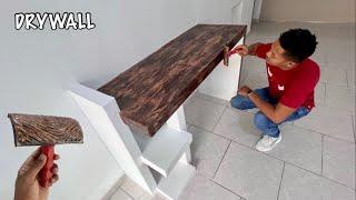 Mira que brillante idea, mesa de drywall con estilo madera y resina, proceso completo paso a paso