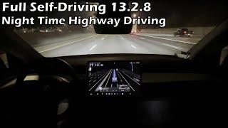 Night Time Highway Driving with Tesla FSD 13.2.8