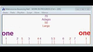 Bouncing words metronome for polyrhythm 7/4 with 5/4