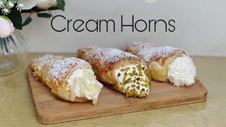 Easy-to-Make Cream Horns with Pistachio, Coconut and Almond Shavings 