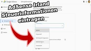 Youtube AdSense Irland Steuerinformationen eintragen 2024