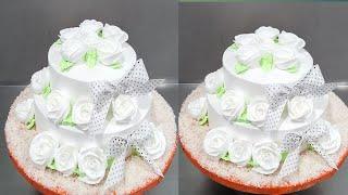HOW TO MAKE 2 TWO STORY WHITE THEME CAKE AND WHITE FLOWERS CAKE DECORATION|KHALID BAIKING