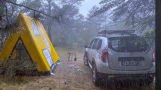 Solo Camping in Heavy Rain and Hail - Relaxing Rain Sound in the Tent - ASMR