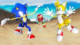 GTA 5 Sonic vs Tails vs Knuckles Water Ragdolls & Fails Ep.1 [Flooded Los Santos / Euphoria Physics]