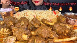 SPICY* MUTTON KORMA CURRY,VEG PULAO,RAITA *ASMR EATING*