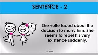 VOLTE FACE  Idiom 1350 # Meaning and five sentences # SSC Words