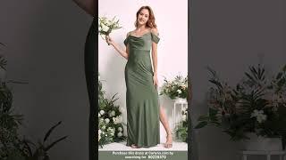 Experience the luxurious allure of Carlyna's Green Olive Satin gown  only $99