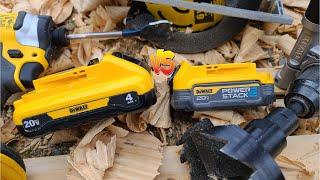 DEWALT PowerStack Vs High Output Compact 4Ah Battery With Drill, Circular Saw & Impact Driver