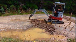 Fixing Deep Potholes with a Mini Excavator - Takeuchi TB217 in action