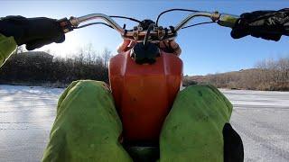 Three-Wheeler Wheelies on a Frozen Lake (Raw audio)