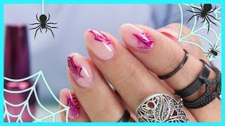 Using Nail Polish for Halloween Webs on Natural Short Nails