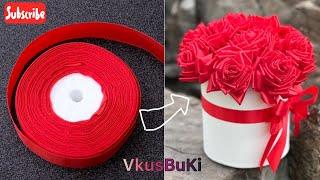 РОЗА из атласной ленты  / Satin ribbon ROSE VkusBuKi