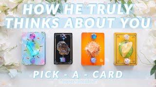 (PICK A CARD)How Does He *truly* Think & Feel About You? (UNCENSORED)PSYCHIC READING⭐️🪐‍️