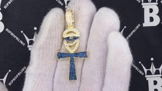 Horus Ankh Cross Blue CZ Hip Hop Bling Bling Pendant | Gold Iced Out Jewelry