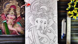 Lord Ganesha Drawing Outline, How To Draw Ganpati, Ganesh Chaturthi Drawing, Step By Step Tutorial