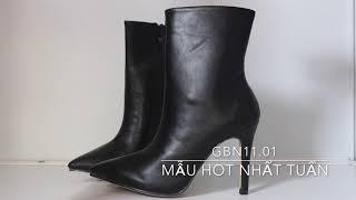 [ TP Fashion Shop] Giày boot nữ cổ lửng gót nhọn màu đen GBN1101