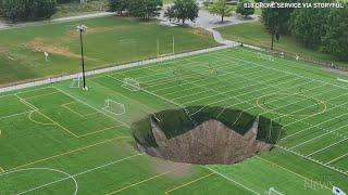 Massive sinkhole swallows part of soccer field in Illinois