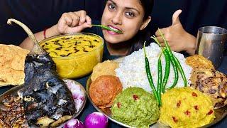 Dal Chawal With 7 Types Of Bhorta Aloo Bhorta Baingan Bhorta Papad Eating Mukbang