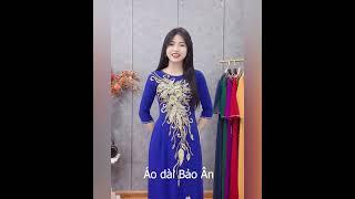 Áo Dài Xanh Cô ban, Hoa Thêu Thủ Công - Áo Dài Bảo Ân