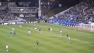 James Pantemis of CF Montreal comes out to cover loose ball vs. Orlando City SC in MLS playoffs