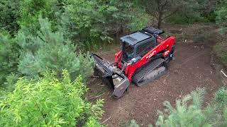 Kubota SVL97-2 with FAE Head Mulching a field of invasive Scots Pine with machine walk around.