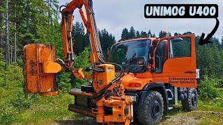 Böschungsmähen mit Unimog U400 und Dücker Dua 800 | in den Bergen