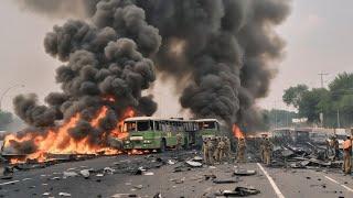 Horrible moment! 150 buses carrying 12,000 elite US troops to Ukraine were ambushed by Russian KA-52