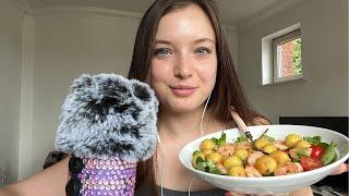 ASMR girl dinner mukbang - salad, gnocchi ₊˚⊹